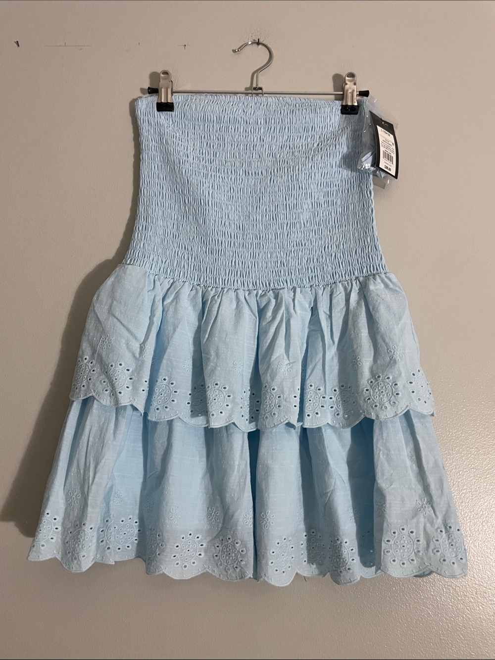 art class Light Blue Smocked Tiered Eyelet Mini Skirt